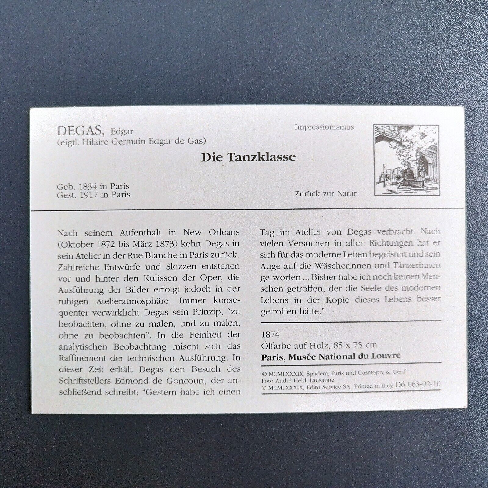 German  advertising card Degas : Die Tanzklasse