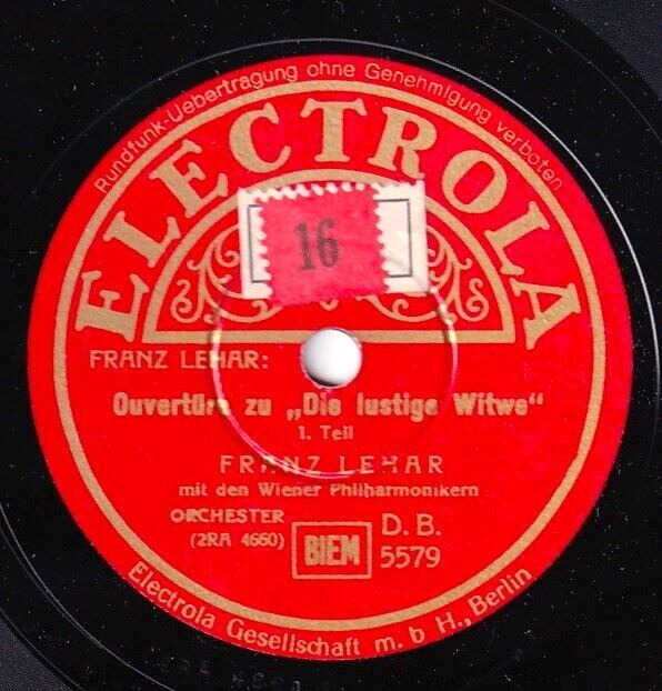 Lehar. Lehar (Lustige Witwe - overture). Elec DB 5579. NM-