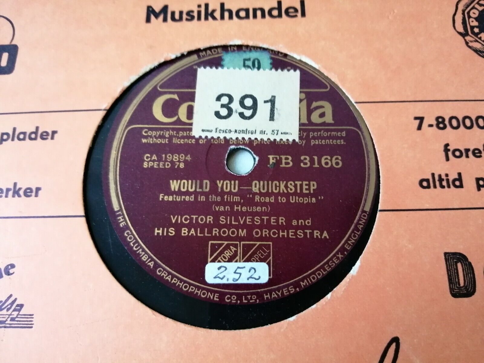 78 rpm shellacVICTOR SILVESTERWaltz Of Enchantment/Would You Columbia FB 3166