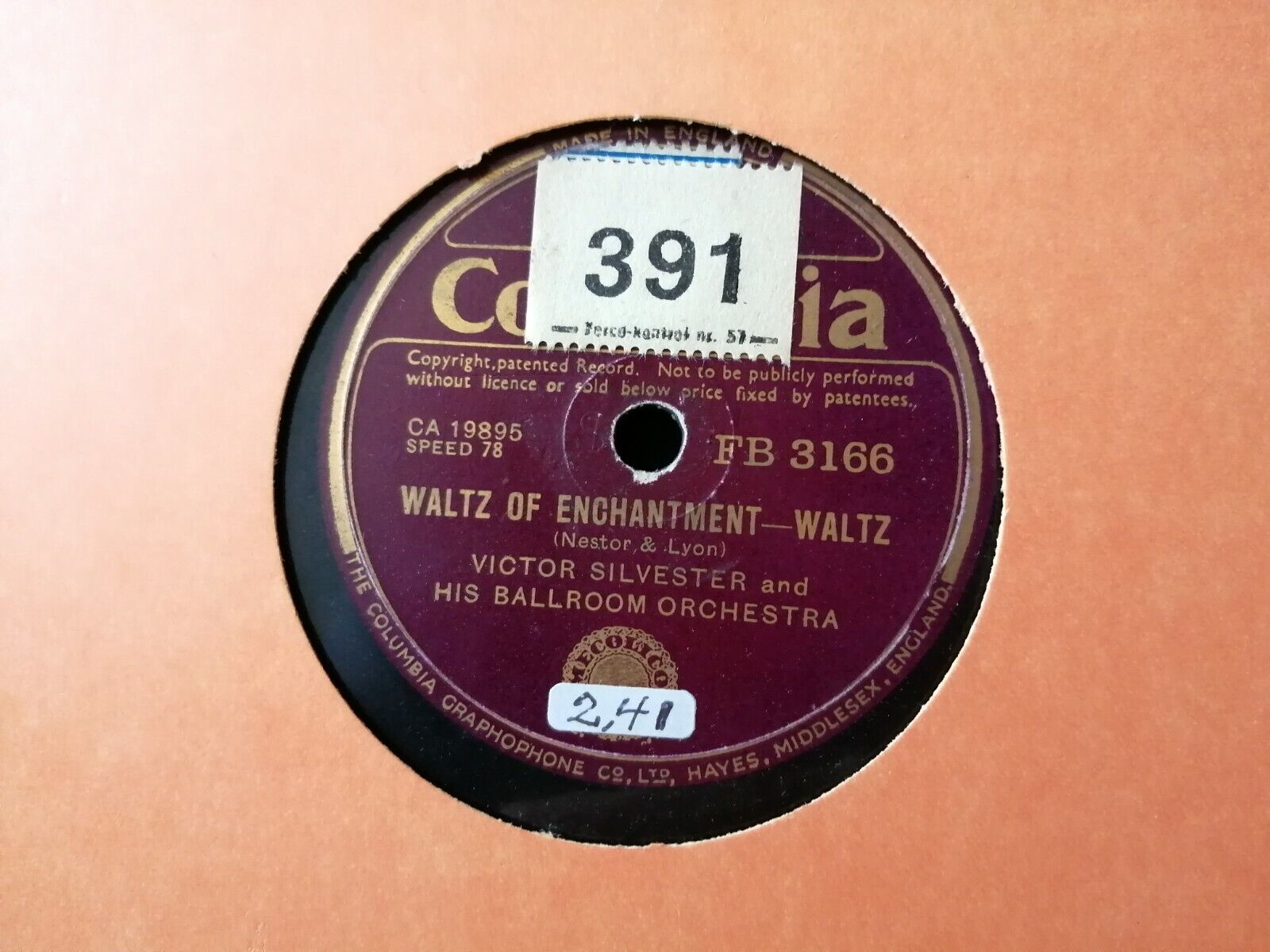 78 rpm shellacVICTOR SILVESTERWaltz Of Enchantment/Would You Columbia FB 3166