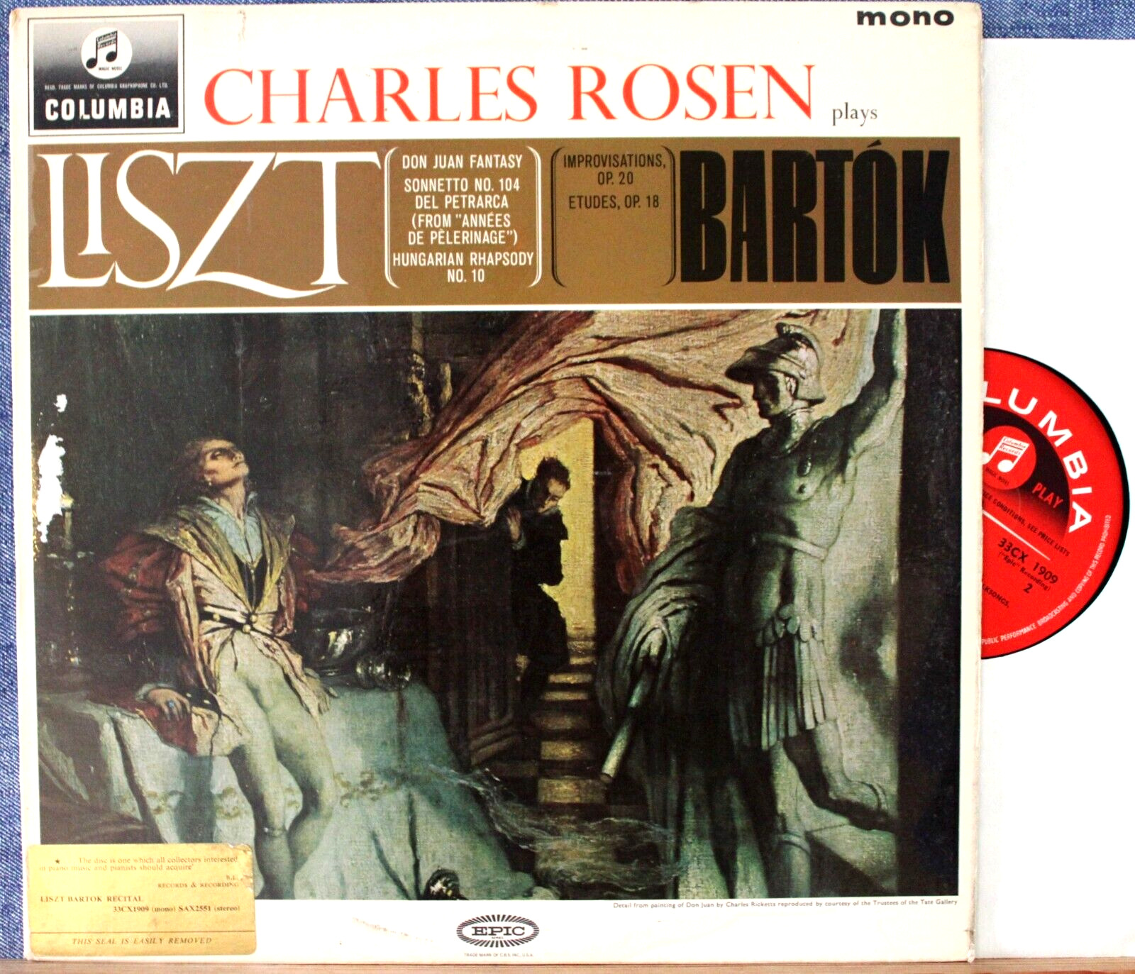 Rosen Liszt (Don Juan Fantasia; Petrarca Sonet; etc)+Bartok Col 33CX 1909 NM