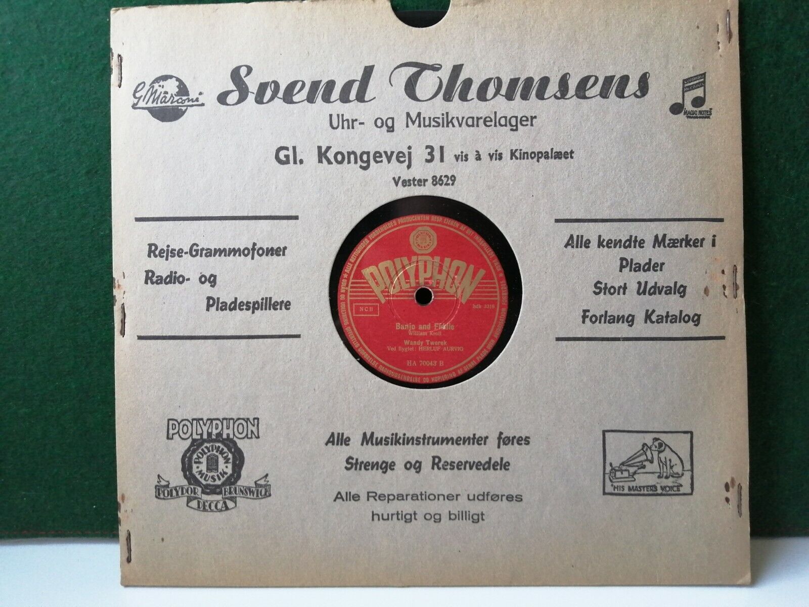 78 RPM  shellacWANDY TWOREKBanjo and Fiddle/Intermezzo Polyphon HA 70043 A