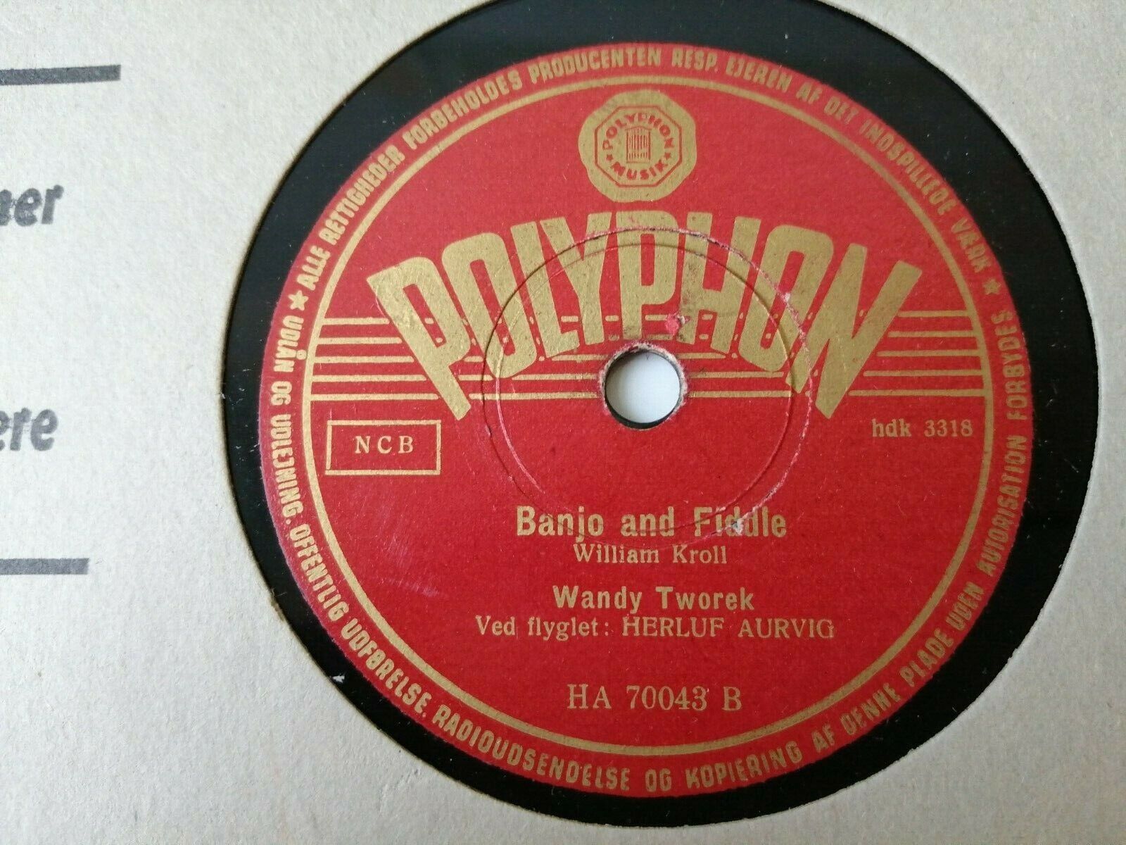 78 RPM  shellacWANDY TWOREKBanjo and Fiddle/Intermezzo Polyphon HA 70043 A