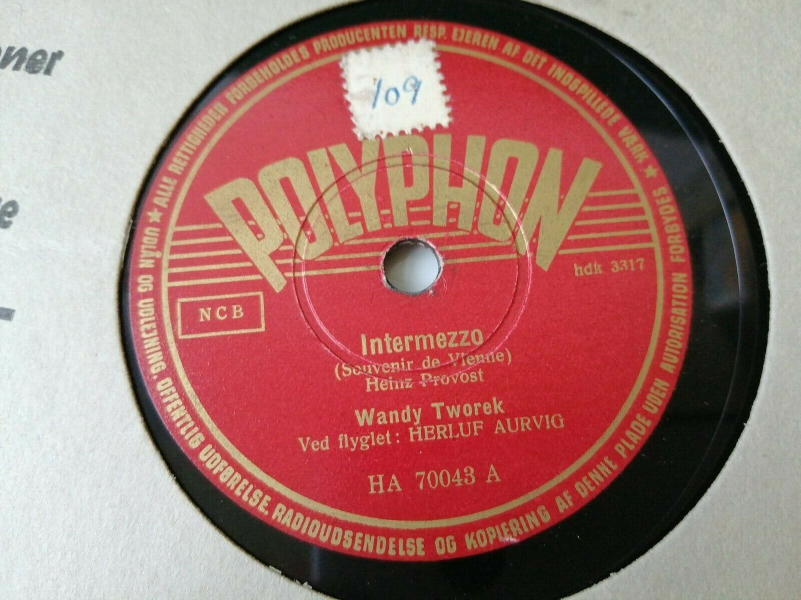 78 RPM  shellacWANDY TWOREKBanjo and Fiddle/Intermezzo Polyphon HA 70043 A