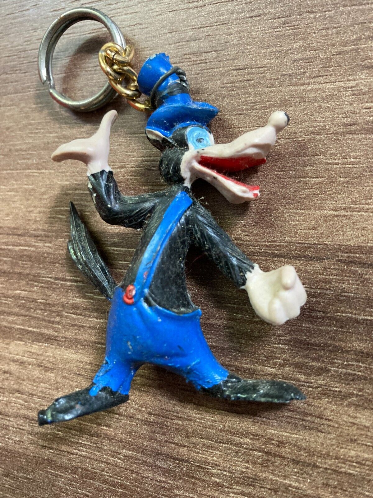 Vintage Big Bad Wolf Disney Keychain Ring Classic Cartoon Character