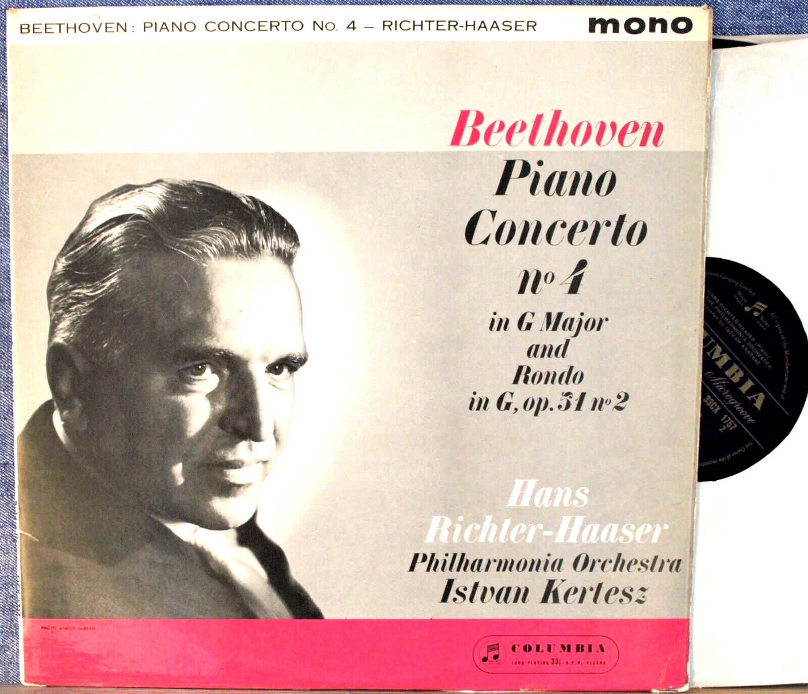 Richter-Haaser Beethoven (Piano concerto 4; Rondo): Col 33CX 1757 NM