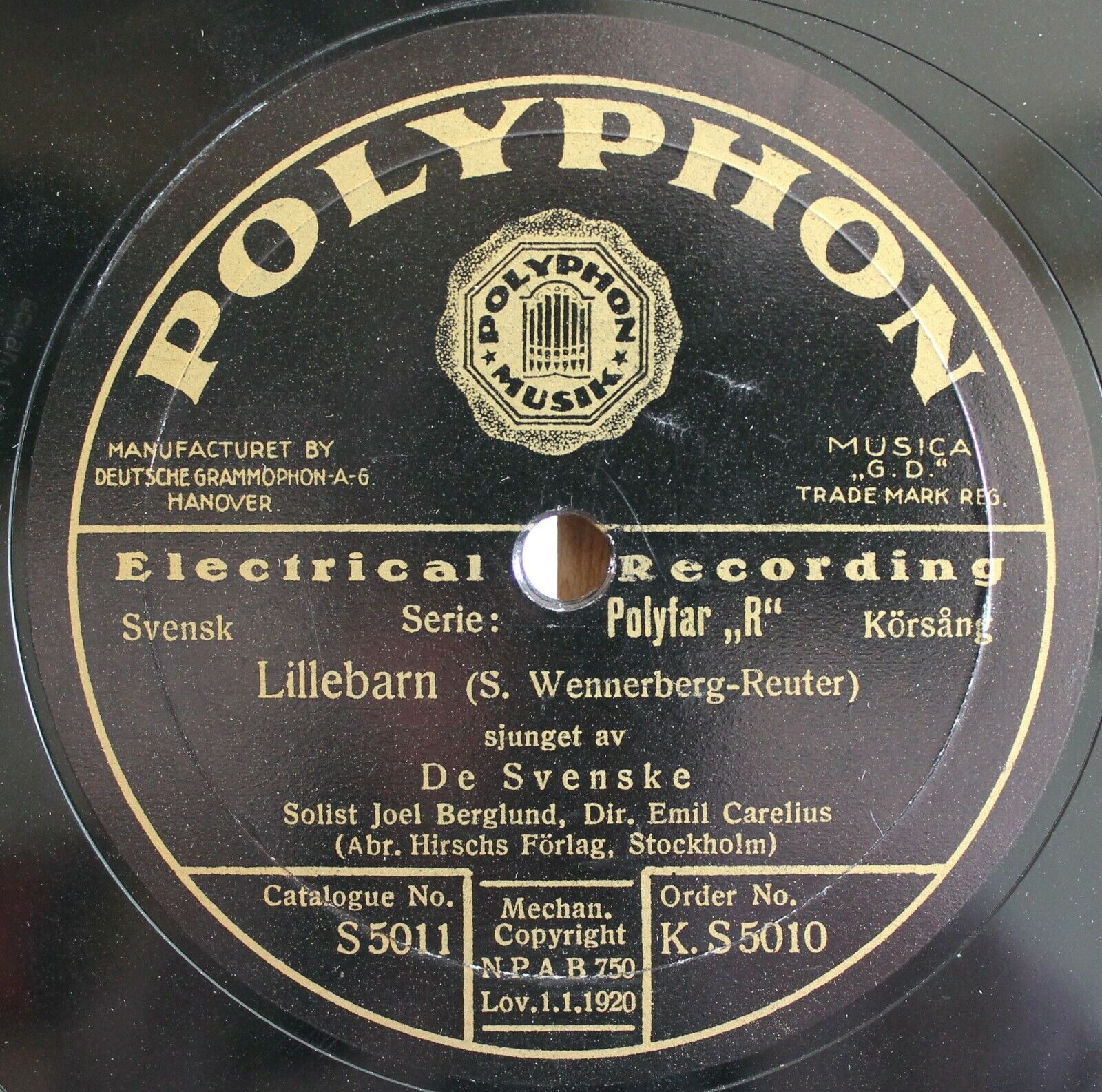 Berglund Wennerberg (Uti vår hage; lillebarn) Polyphon S 5011 NM-