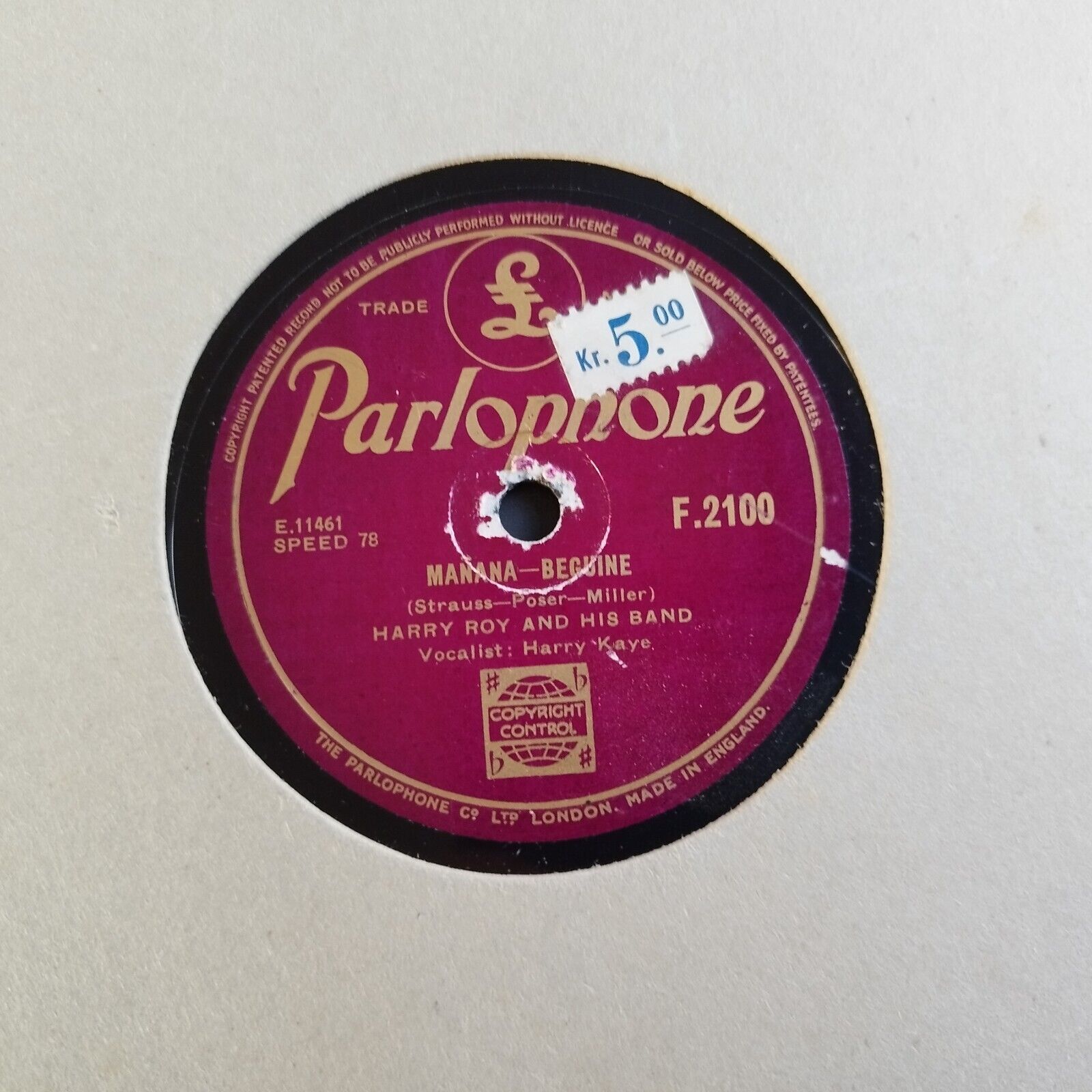 78 RPM  shellac HARRY ROY/EVE LONBARDThe Gipsy/Manana