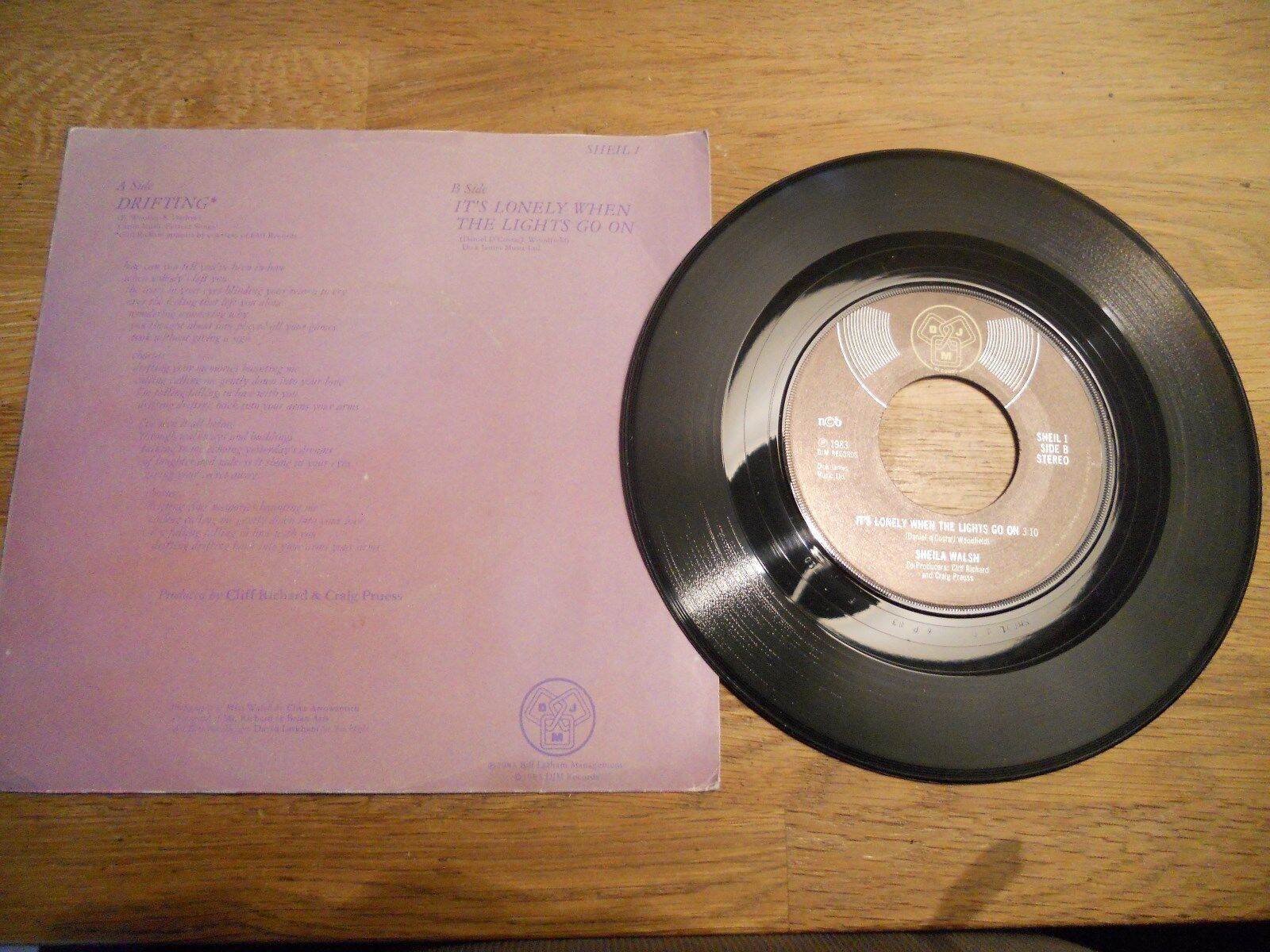 SHEILA WALSH  CLIFF RICHARD DRIFTING 1983 NCB 7" DJM Records USED SWEDEN RARE