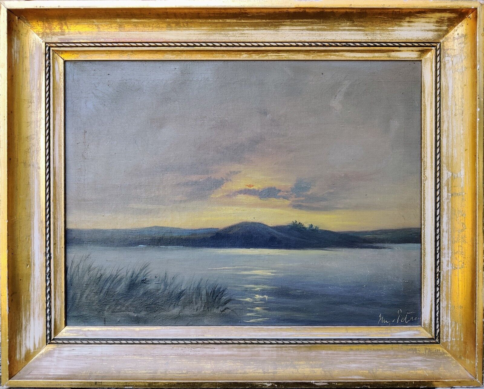 Hugo Petersen (1876-1962): SUNRISE OVER THE BAY original oil painting