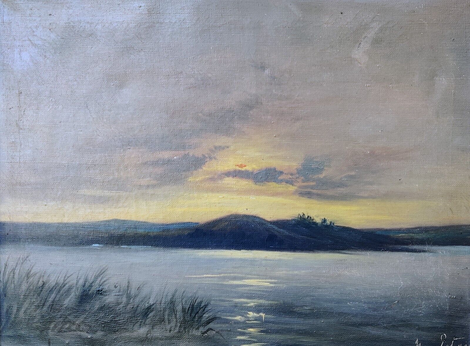 Hugo Petersen (1876-1962): SUNRISE OVER THE BAY original oil painting