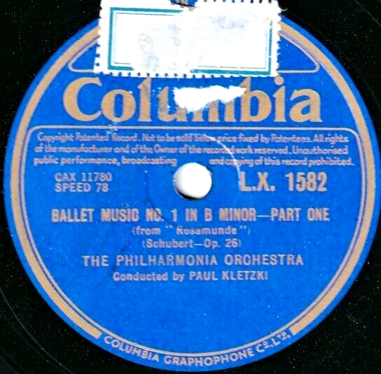 Kletzki Schubert (Rosamunde - Ballet Music) Col LX 1582 NM(-)