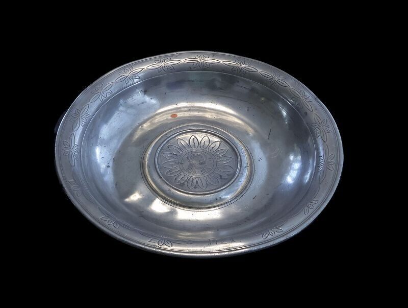 *SC* IMPORTANT GERMAN BAPTISMAL PEWTER DISH W CHRIST DATED 1721!