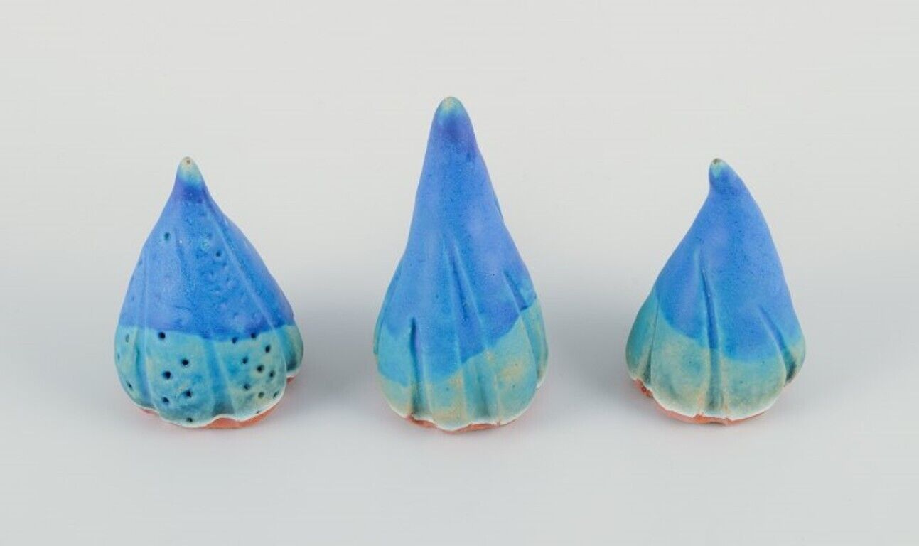 Linda Mathison three small unique ceramic sculptures in turquoise glaze