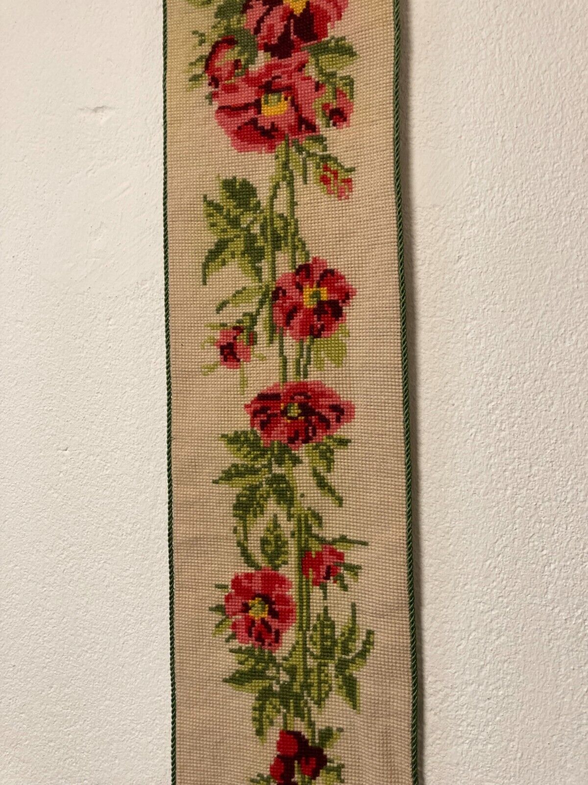 Cross Stitch Danish Hand-Embroidered Bell Pull - Floral Folk Art Design 15x90cm