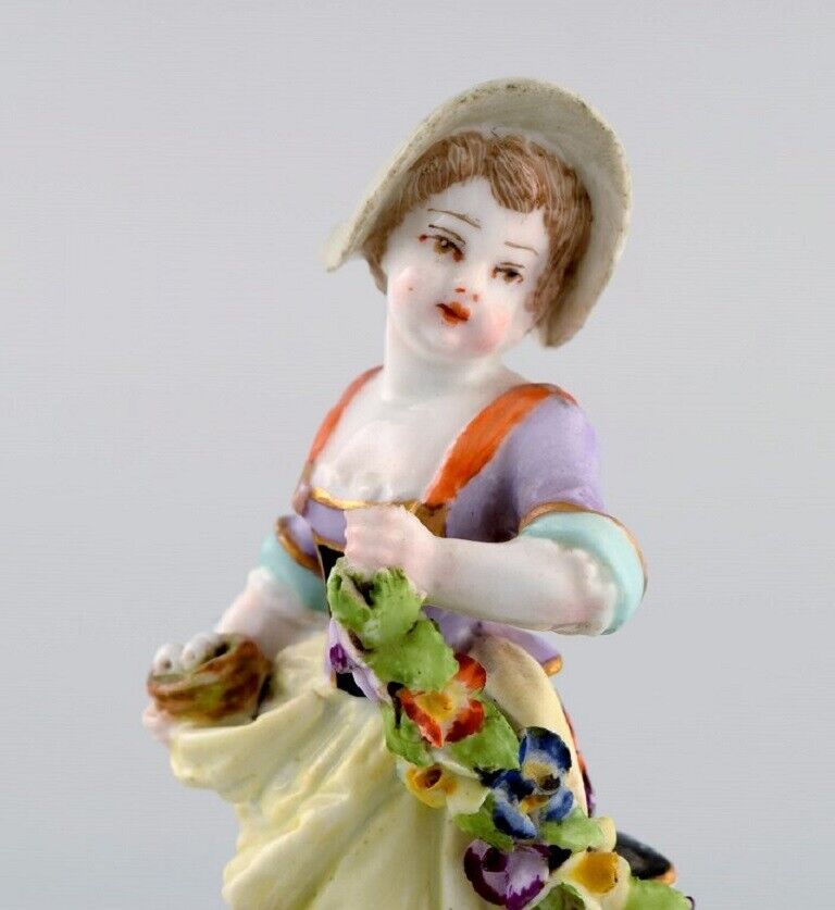 Augustus Rex Germany Antique hand-painted porcelain figure Girl with flowers