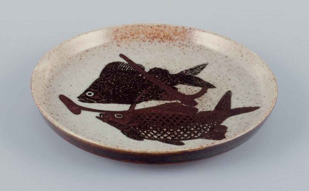 Nils Thorsson for Royal Copenhagen unique ceramic dish decorated with fish