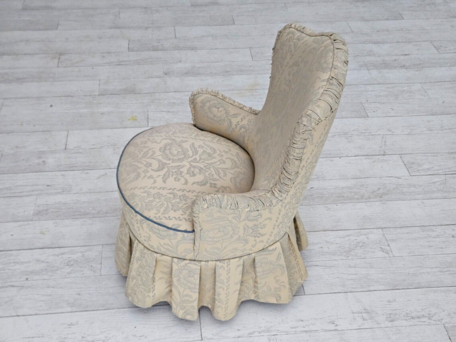 1950s Danish armchair reupholstered creamy/white floral fabric