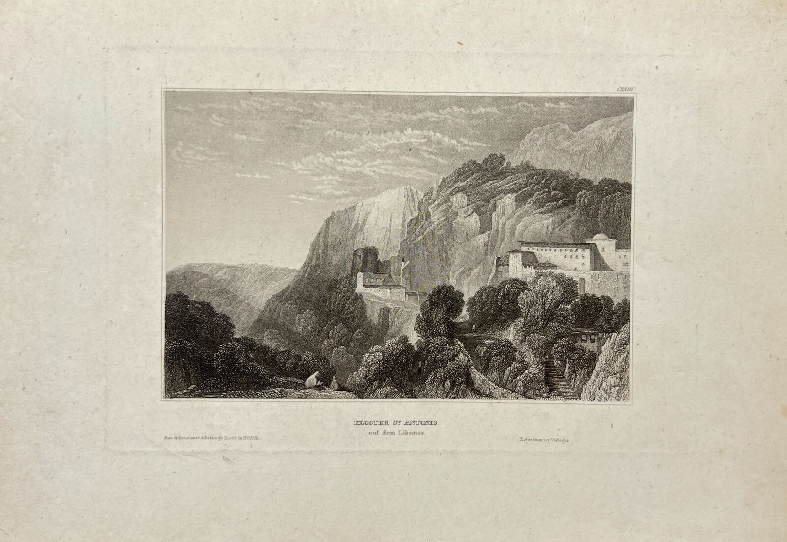 Antique Engraving - Karl Reiss - Monastery of St Antonio in Lebanon - E5