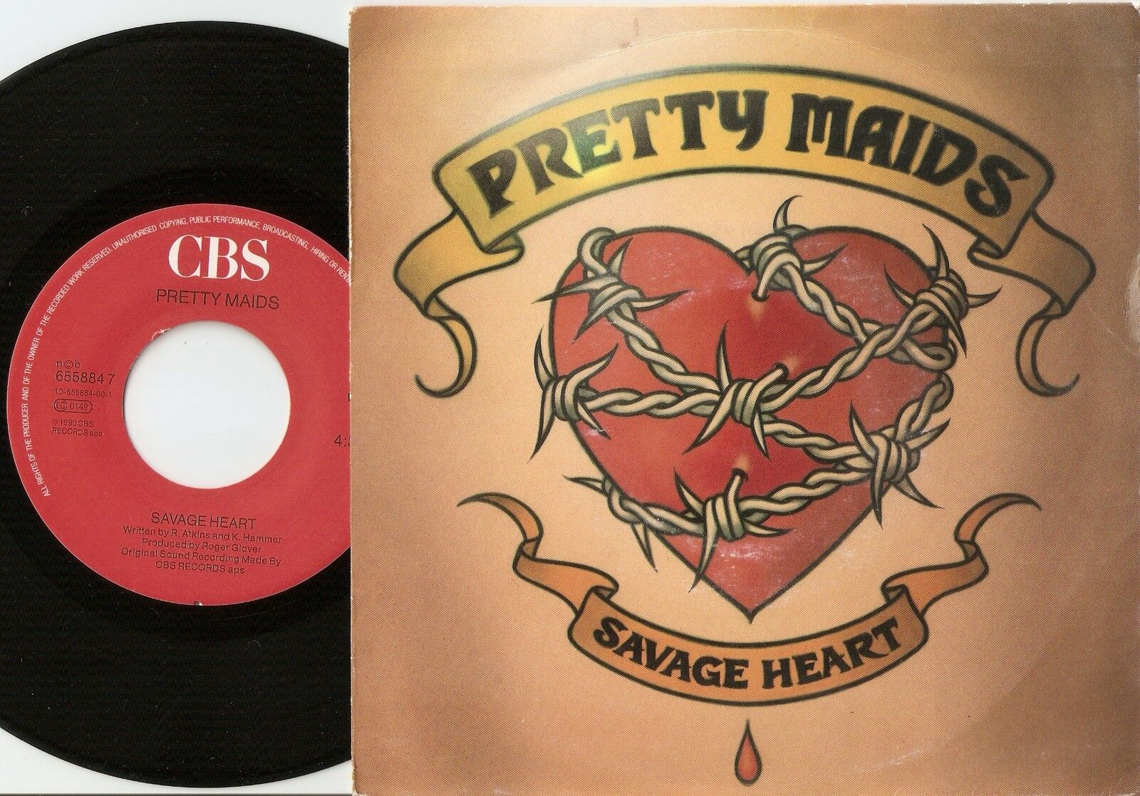 PRETTY MAIDS SAVAGE HEART  OVER AND OUT DANISH 45+PS 1990 HEAVY HARD ROCK