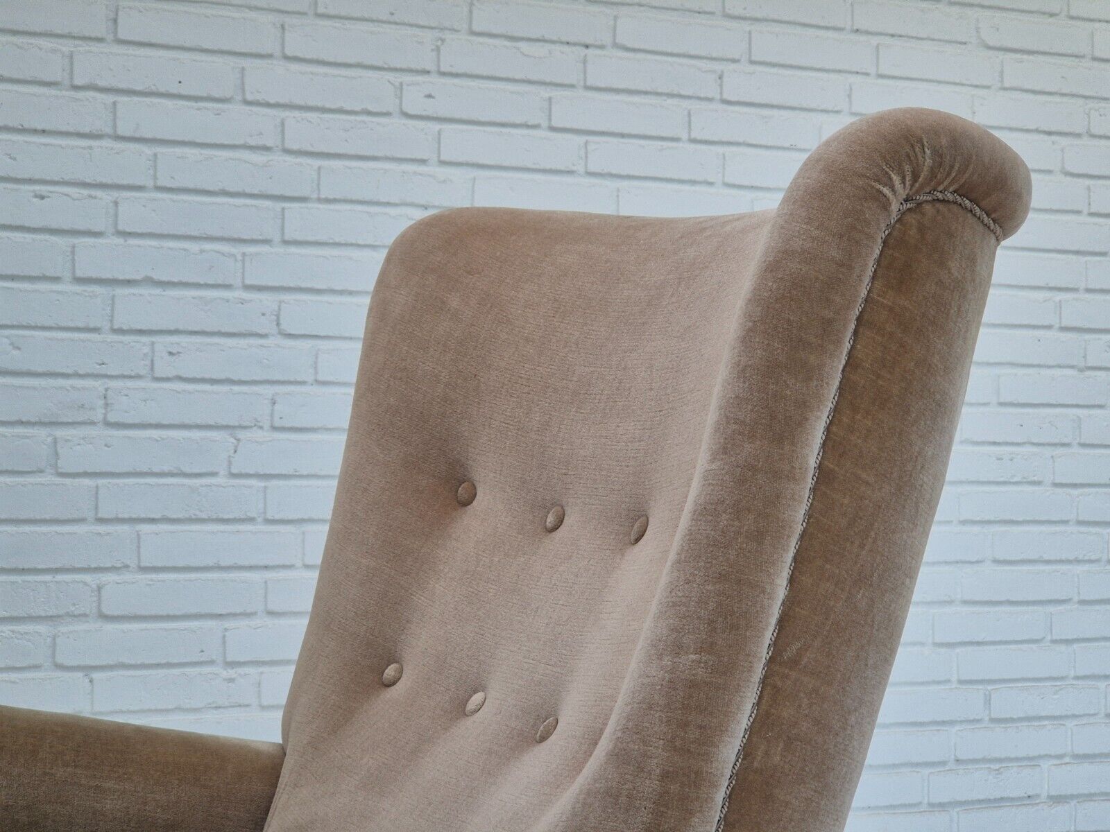 1970s Danish highback armchair original condition furniture velour bech wood