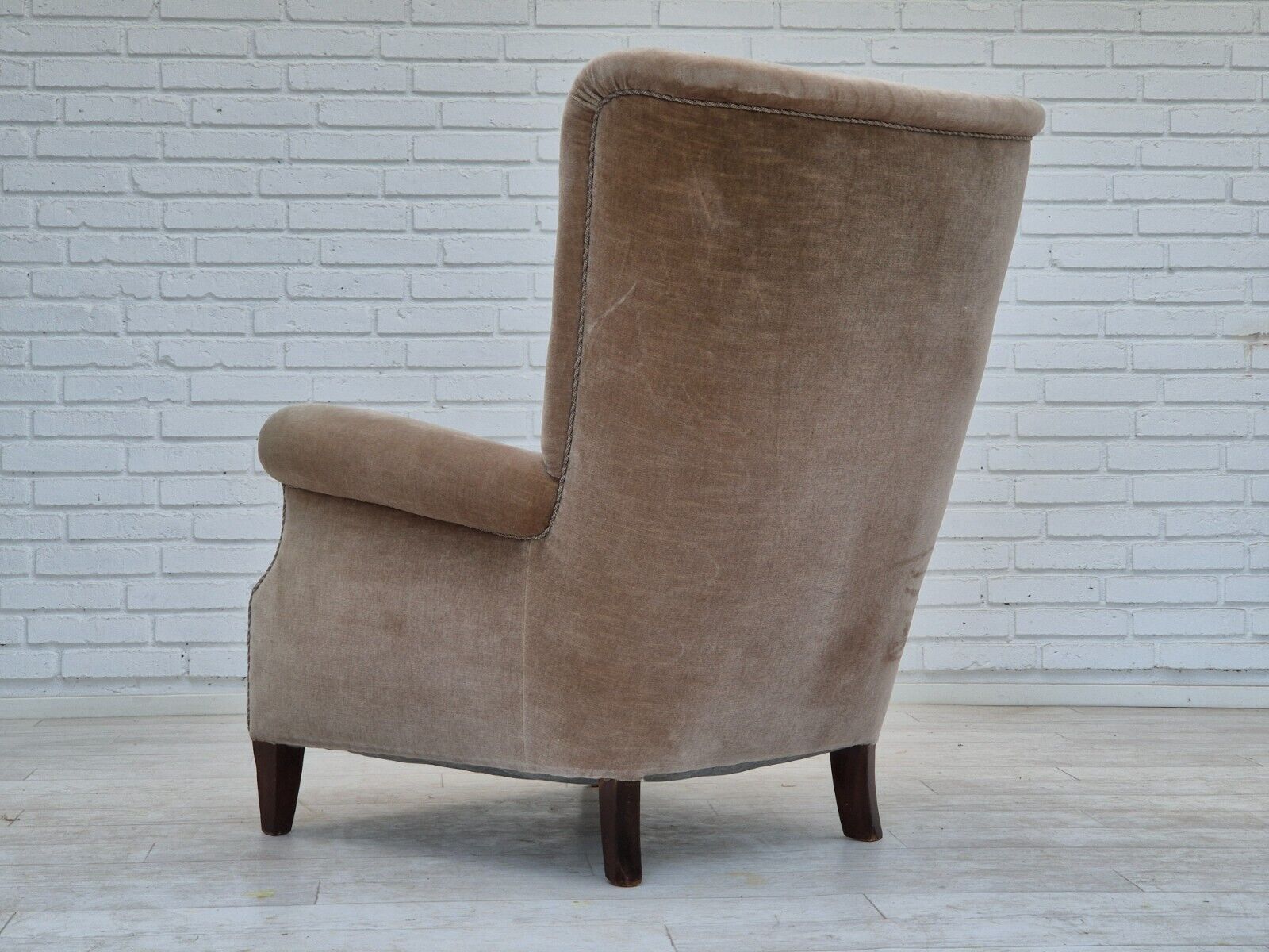 1970s Danish highback armchair original condition furniture velour bech wood