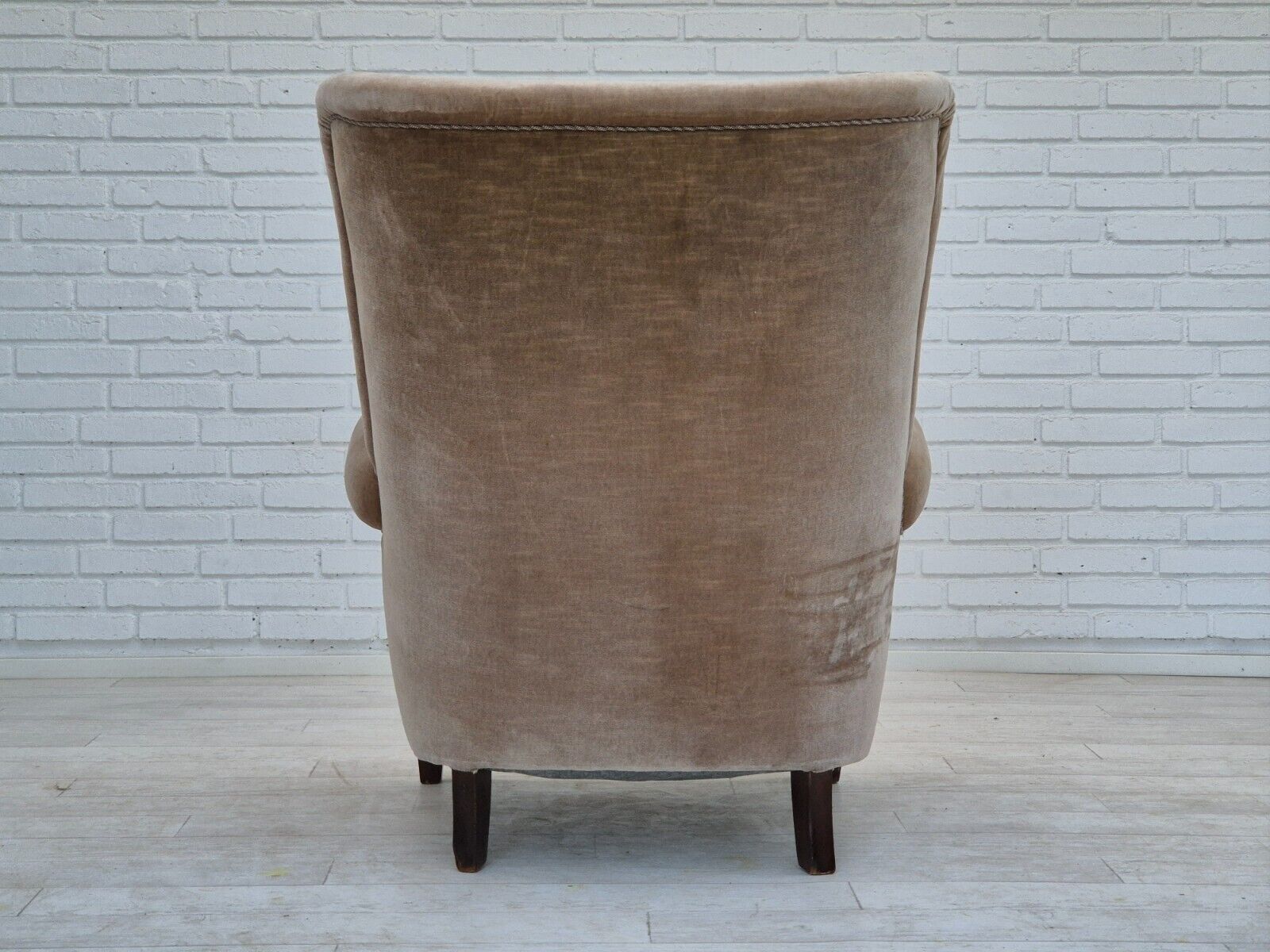 1970s Danish highback armchair original condition furniture velour bech wood