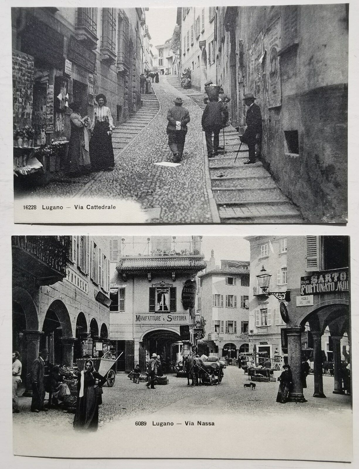 Two vintage un-used postcard´s with motifs from Lugano street life Italy 1910