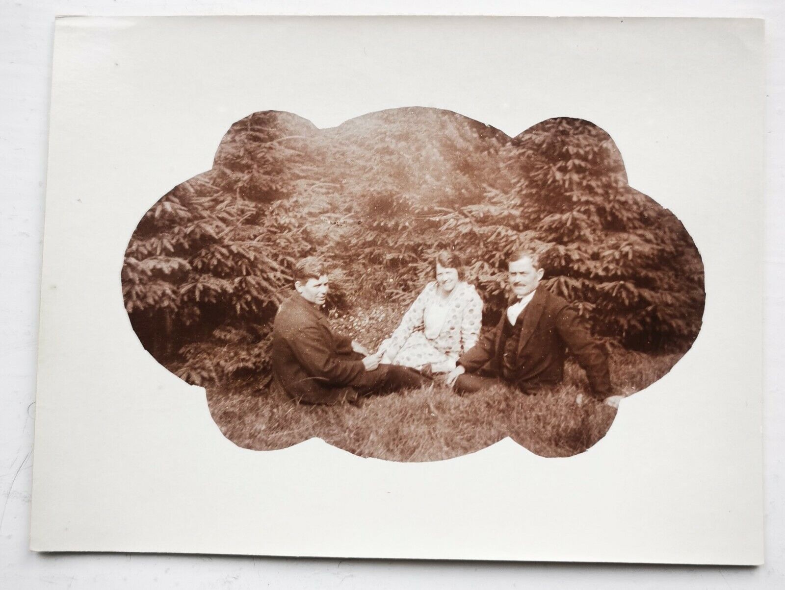 Old photo: Handmade cloud formation photograph with two men and a woman  Fo503