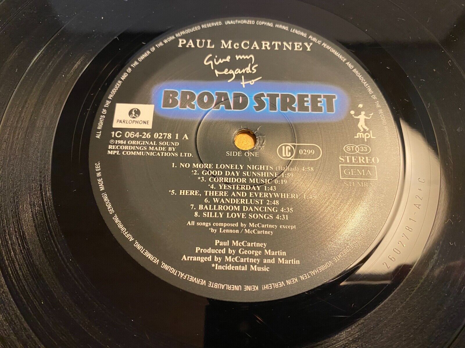 PAUL MCCARTNEY "GIVE MY REGARDS TO BROADSTREET" 1984 16 TRACK VINYL LP EMI MPL