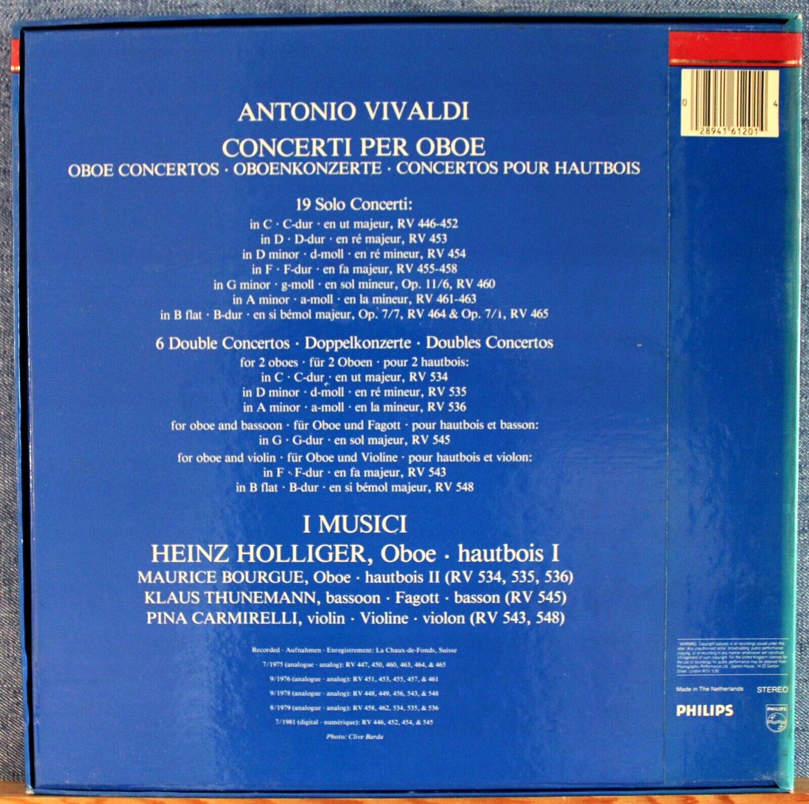 Holliger; I Musici Vivaldi (oboe concertos) Philips 416 120 (5) Box NM