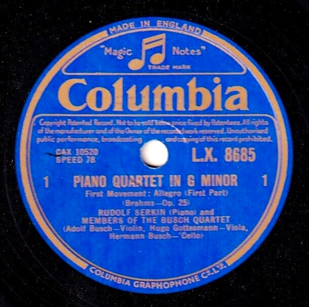 Serkin: Busch SQ Brahms (Piano quartet op 25) Col LX 8685-9 (5) NM(-)