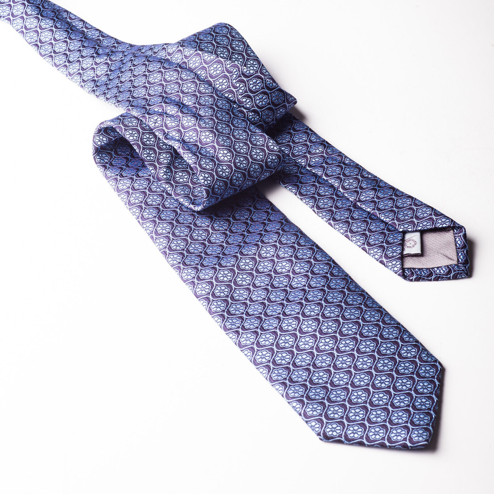 PENROSE Blue Jaquard Flower Silk Tie UK Made