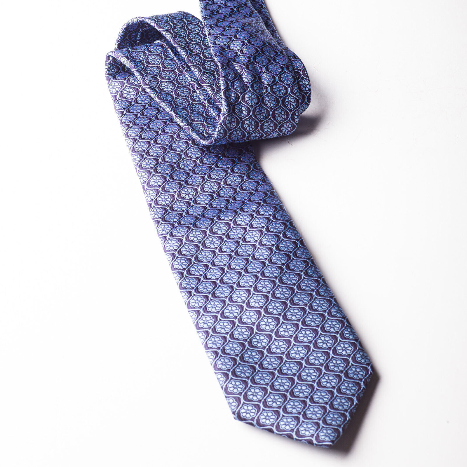 PENROSE Blue Jaquard Flower Silk Tie UK Made