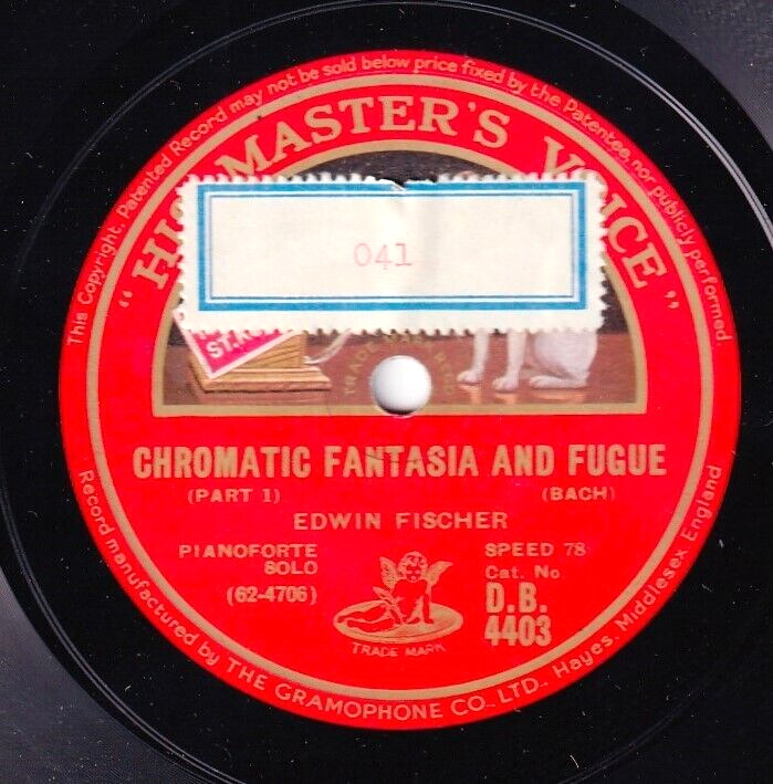 Fischer. Bach (Chromatic Fantasia and Fugue; etc). HMV DB 4403-4 (2). NM(-)