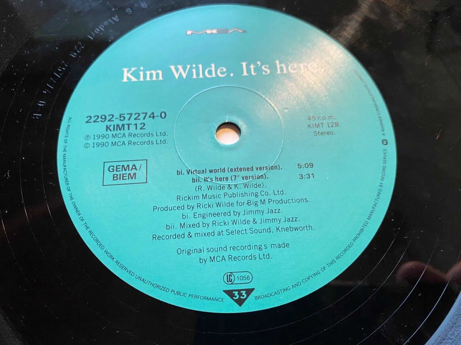 KIM WILDE "IT´S HERE" MCA RECORDS 1990 3 TRACKS  GERMAN 1 PRESS 12" MAXI 45 RPM