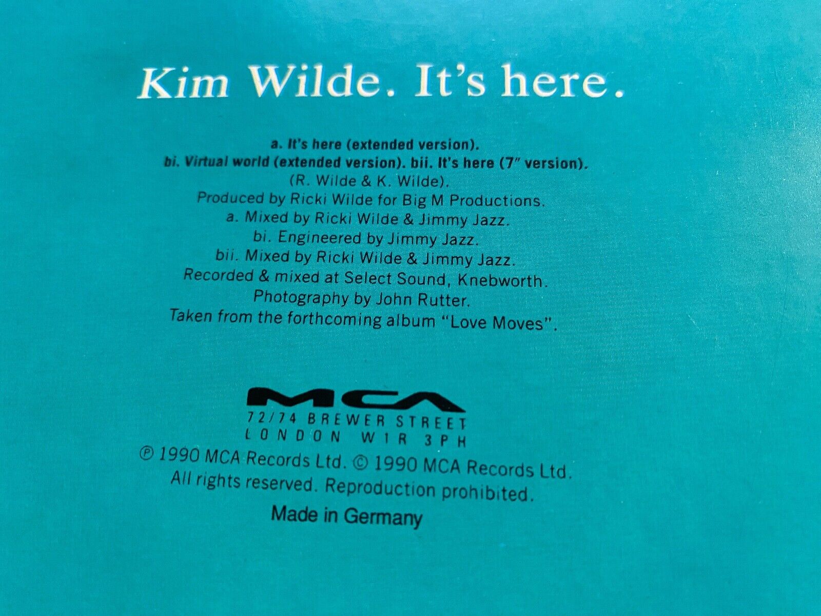 KIM WILDE "IT´S HERE" MCA RECORDS 1990 3 TRACKS  GERMAN 1 PRESS 12" MAXI 45 RPM