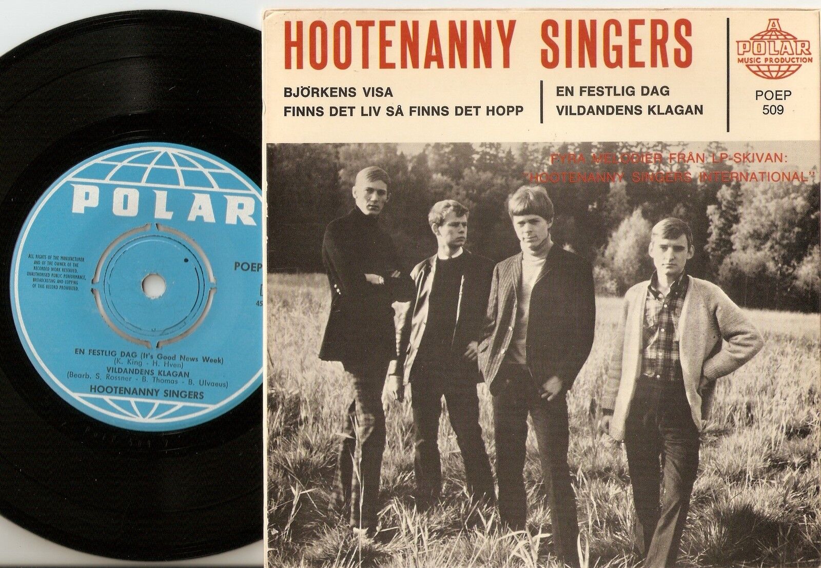 HOOTENANNY SINGERS EP SWEDISH 45+PS 1965 BEAT FOLK ABBA BJÖRN ULVAEUS FIRST BAND