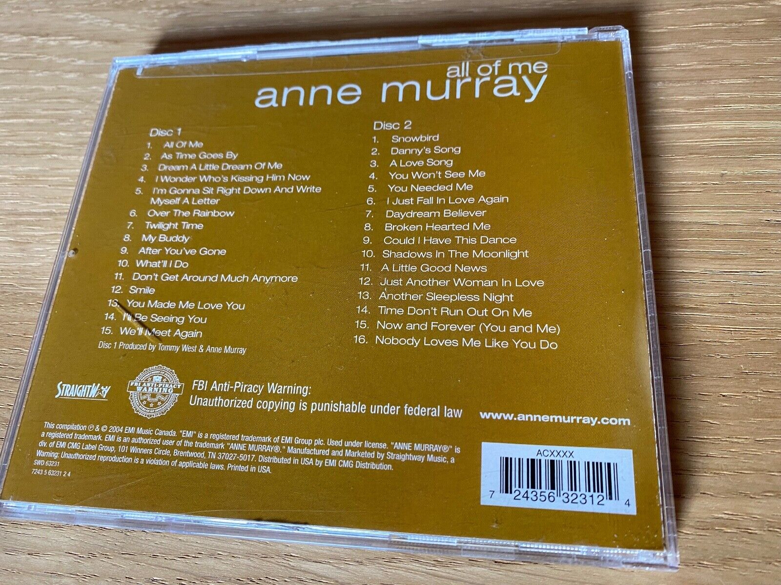 ANNE MURRAY "ALL OF ME" 2 X CDALBUM 31 TRACK PRESS 2004 EMI MUSIC CANADA WRITING