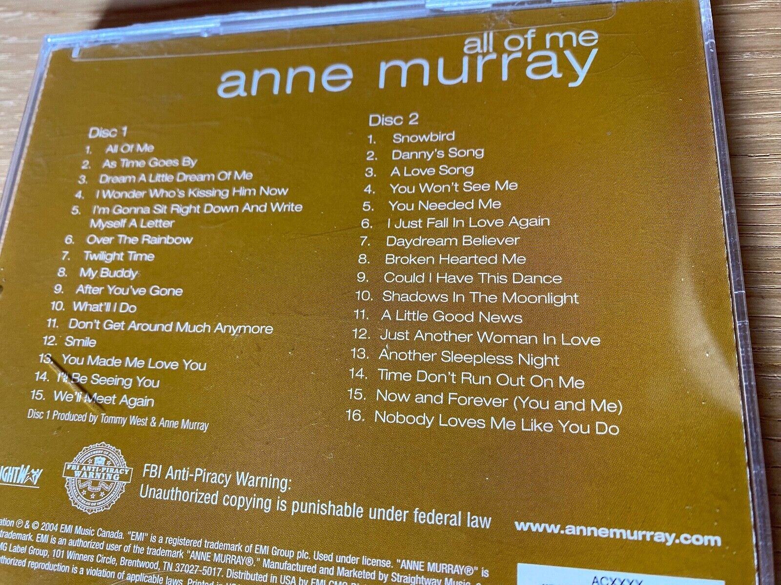 ANNE MURRAY "ALL OF ME" 2 X CDALBUM 31 TRACK PRESS 2004 EMI MUSIC CANADA WRITING