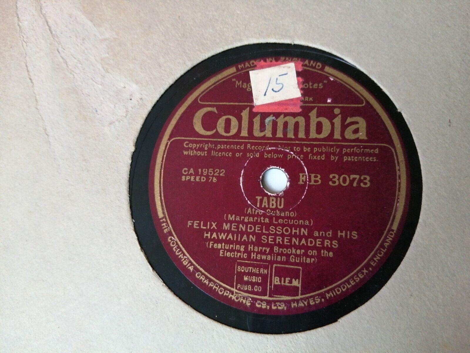 78 RPM  shellacFELIX MENDELSSOHN AND HIS HAWAIIAN SERENADERSHarry Brooker