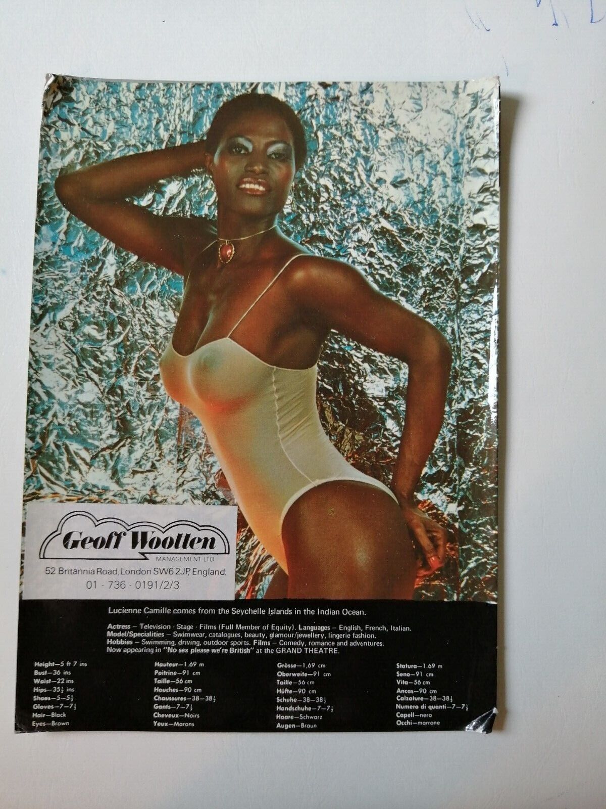 Vintage  English  model comp card from 1970s/1980sLUCIENNE