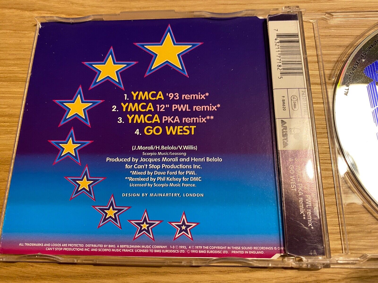 VILLAGE PEOPLE "YMCA / GO WEST" 1993 ARISTA RECORDS PWL REMIX UK CD SINGLE