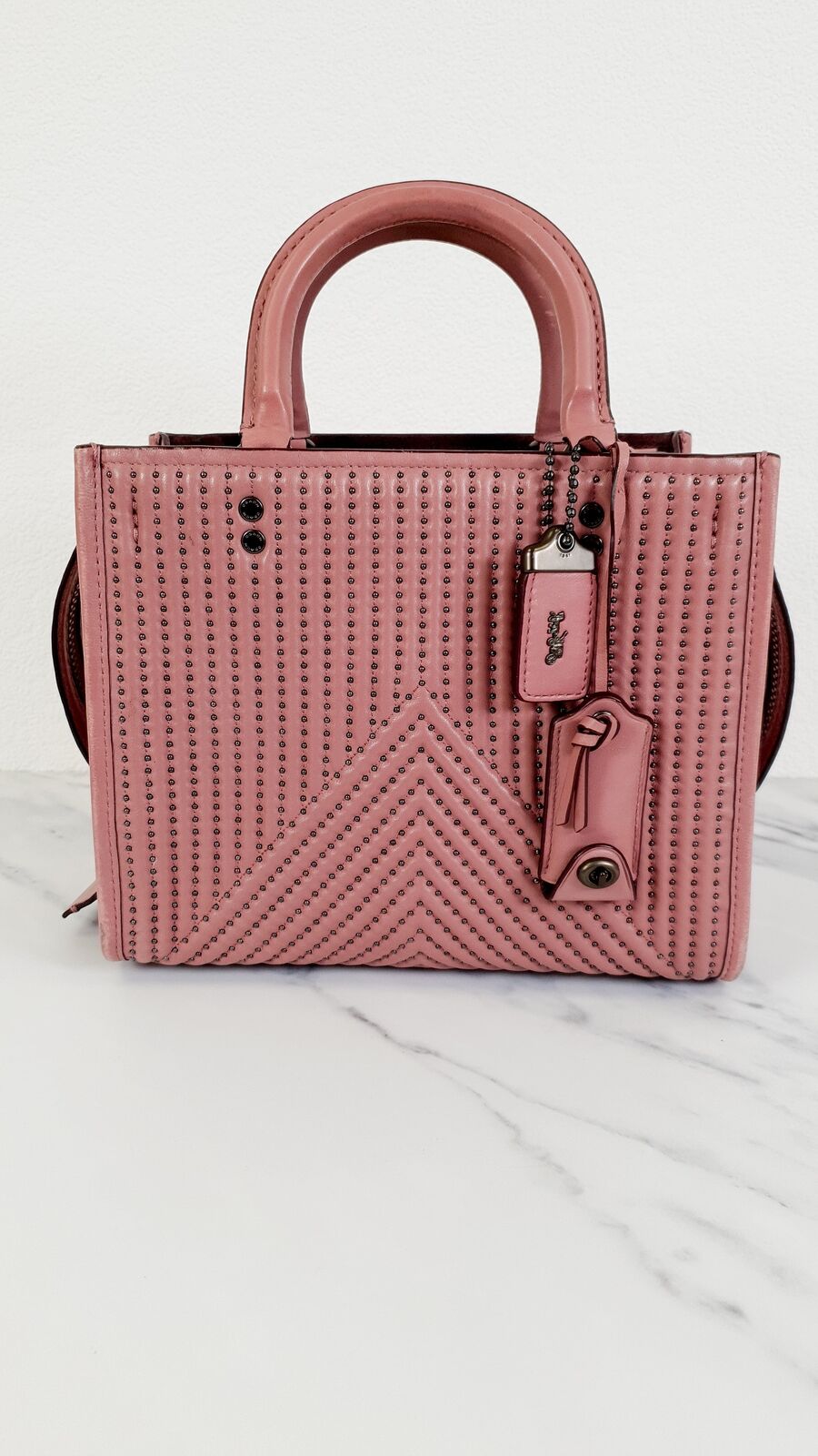 Coach 1941 Rogue 25 Dusty Rose Pink Quilted Studded Nappa Leather Bag 22797