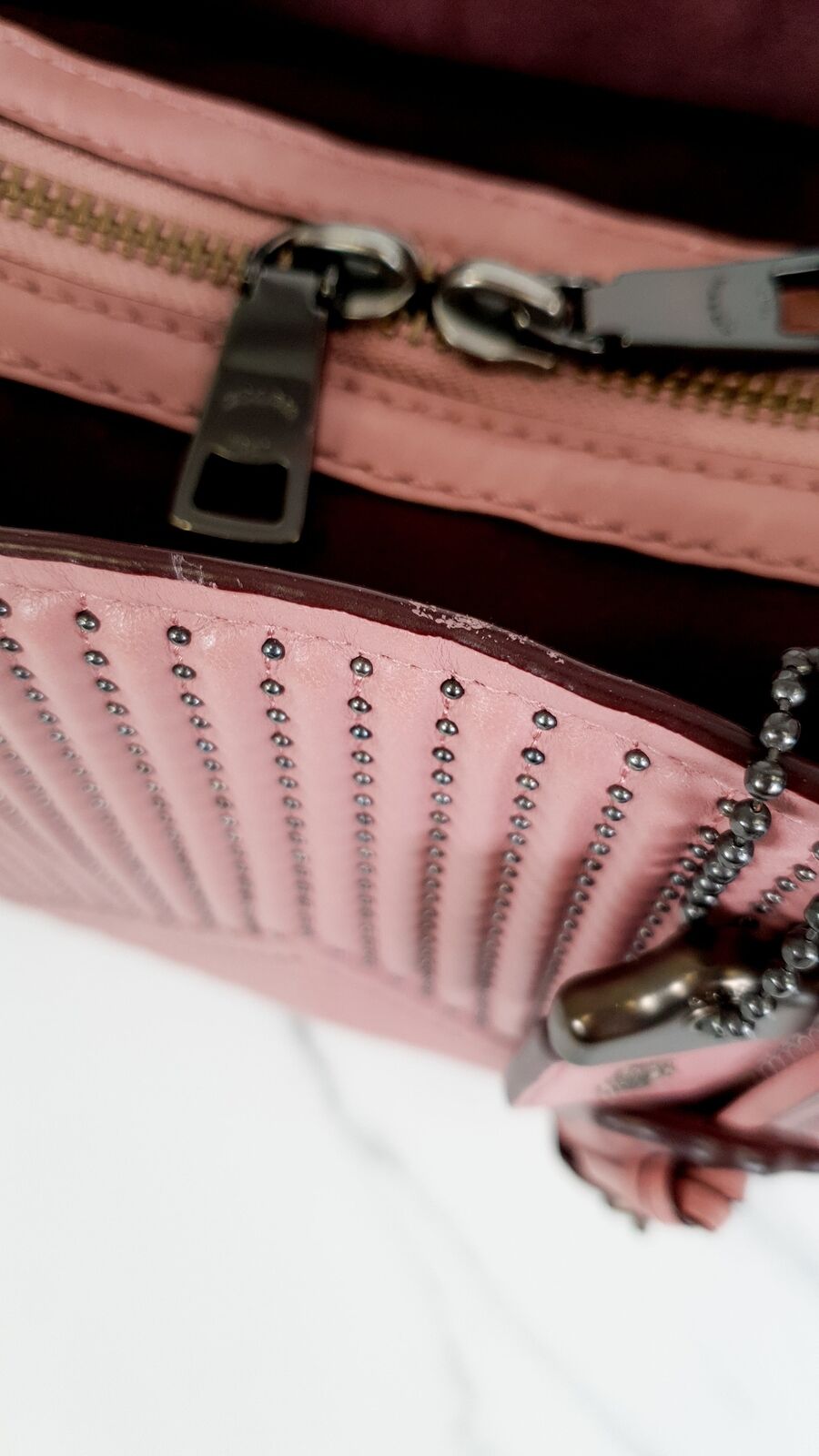 Coach 1941 Rogue 25 Dusty Rose Pink Quilted Studded Nappa Leather Bag 22797