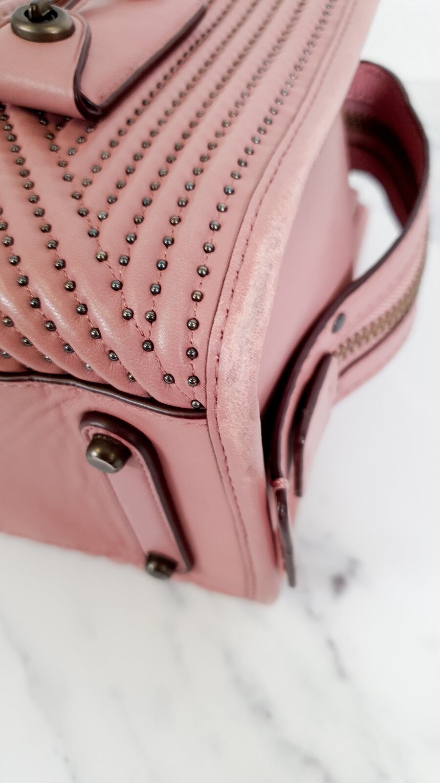 Coach 1941 Rogue 25 Dusty Rose Pink Quilted Studded Nappa Leather Bag 22797