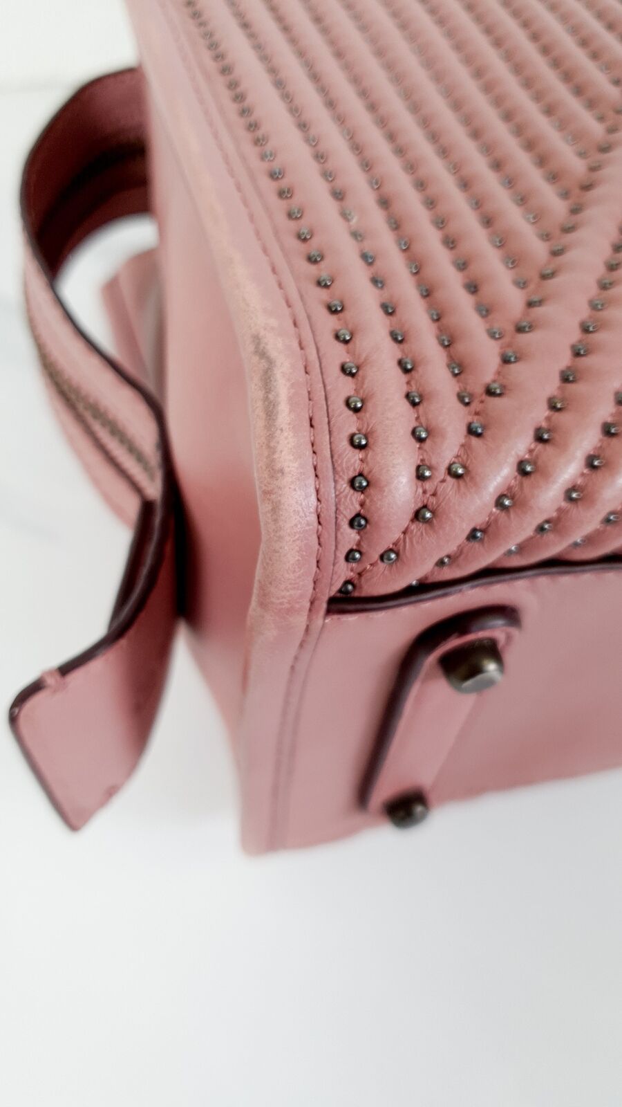 Coach 1941 Rogue 25 Dusty Rose Pink Quilted Studded Nappa Leather Bag 22797