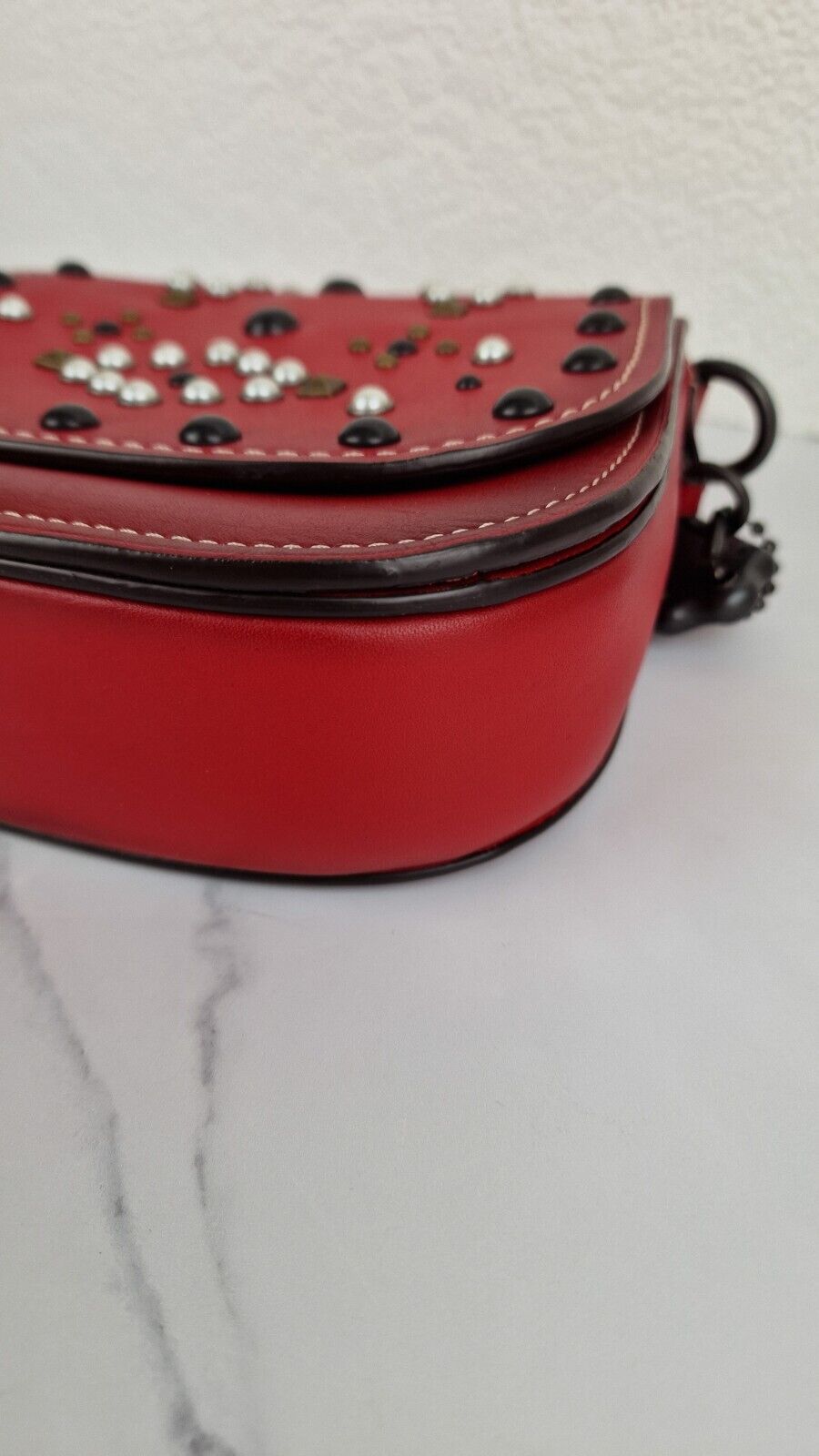 Coach 1941 Saddle 17 With Western Rivets in Red Leather - Coach 56564