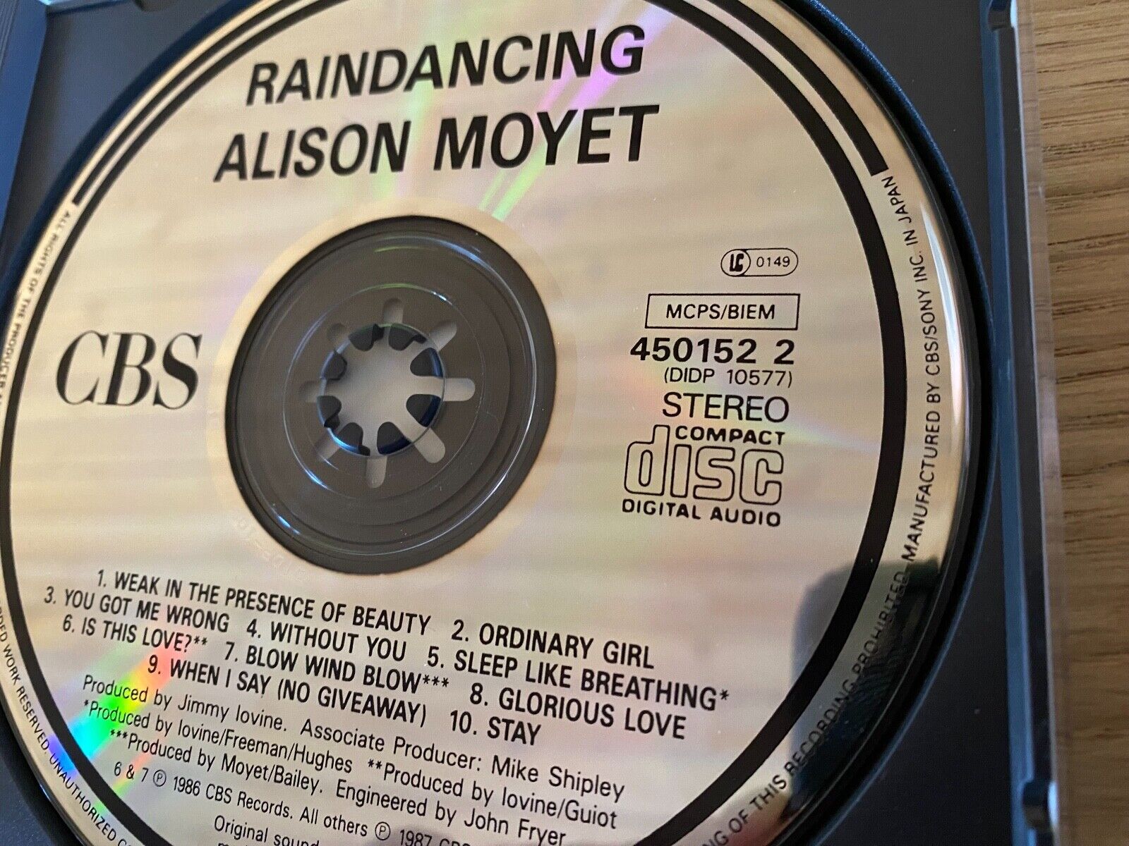 ALISON MOYET "RAINDANCING" 1987 CD ALBUM 10 TRACK CBS RECORDS 1 PRESS JAPAN RAR