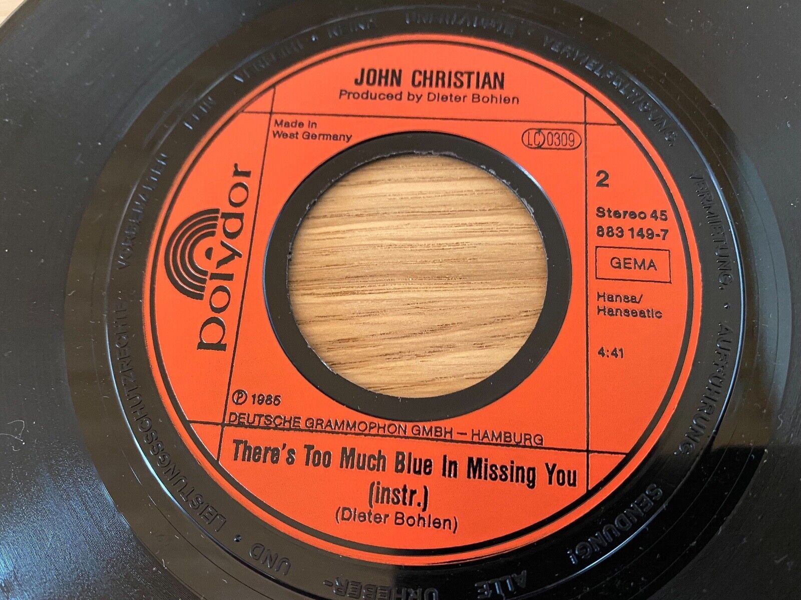 JOHN CHRISTIAN DIETER BOHLEN "THERE´S TOO MUCH BLUE IN MISSING YOU" 1985 POLYDOR